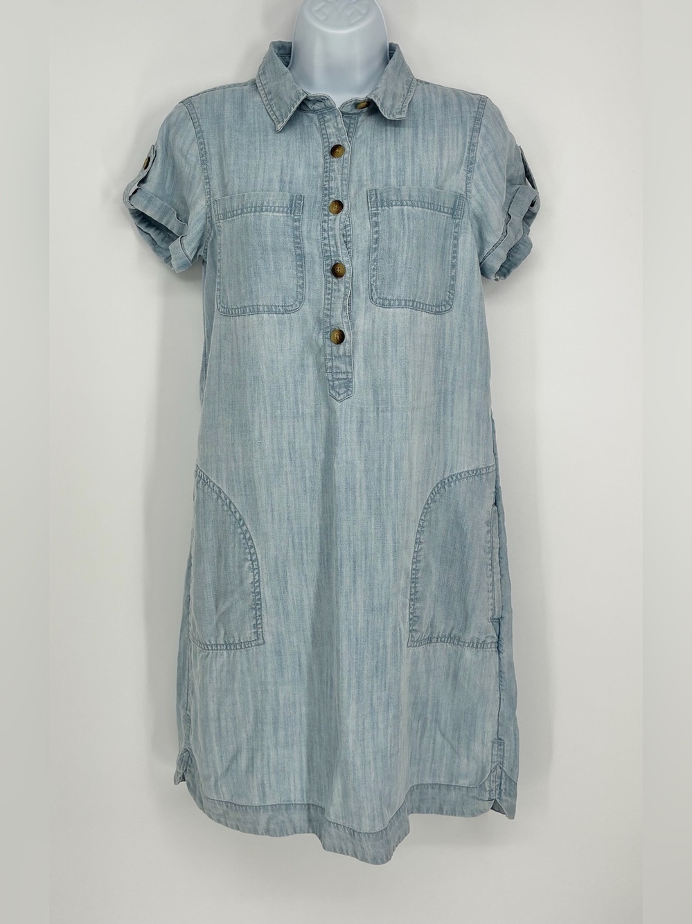 Vineyard Vines Chambray Short Sleeve Button Placket Utility Shift Dress Size 0